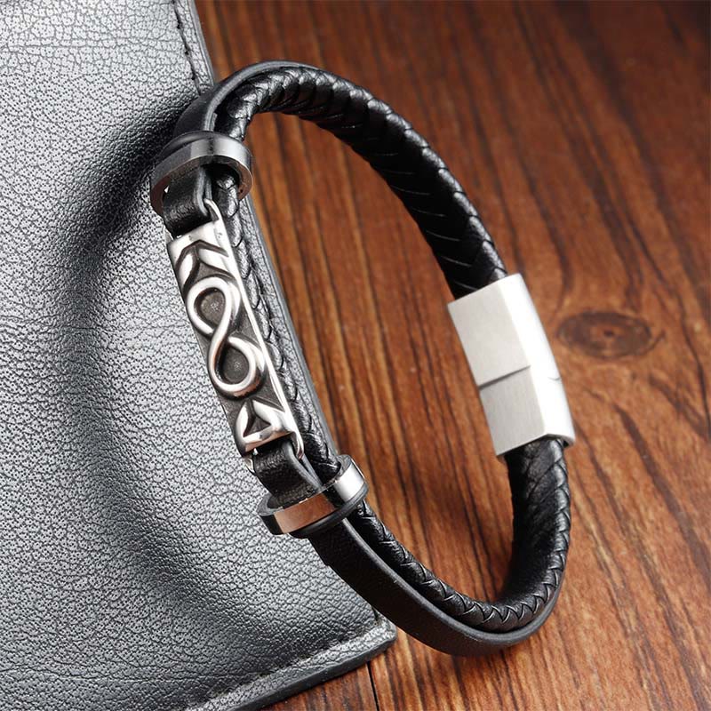 Fortune Jewel Titanium Steel Balance Multi-Layered Leather Figure-Eight Bracelet - Fortune Jewel