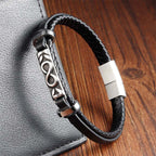 Fortune Jewel Titanium Steel Balance Multi-Layered Leather Figure-Eight Bracelet - Fortune Jewel