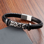 Fortune Jewel Titanium Steel Balance Multi-Layered Leather Figure-Eight Bracelet - Fortune Jewel
