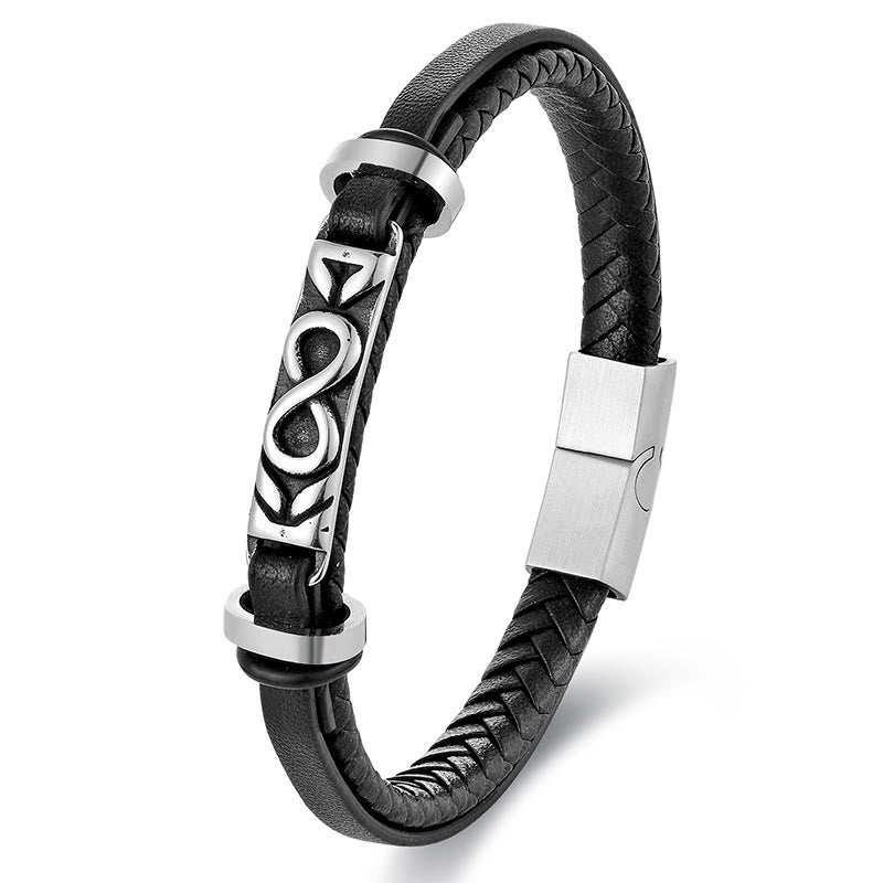 Fortune Jewel Titanium Steel Balance Multi-Layered Leather Figure-Eight Bracelet - Fortune Jewel