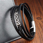Fortune Jewel Titanium Steel Balance Multi-Layered Leather Figure-Eight Bracelet - Fortune Jewel