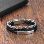Fortune Jewel Titanium Steel Balance Calm Leather Woven Bracelet - Fortune Jewel