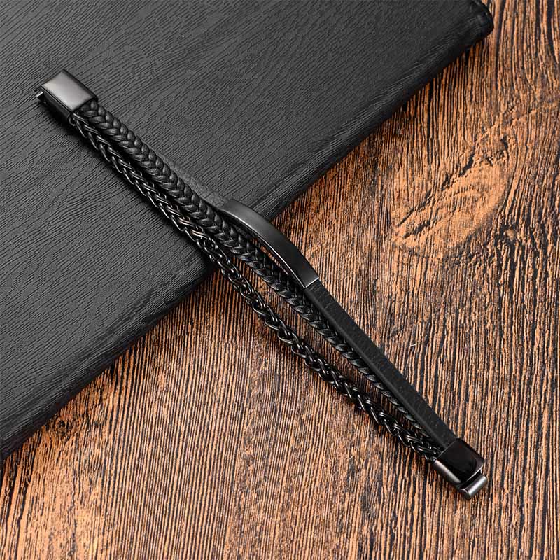 Fortune Jewel Titanium Steel Balance Calm Leather Woven Bracelet - Fortune Jewel
