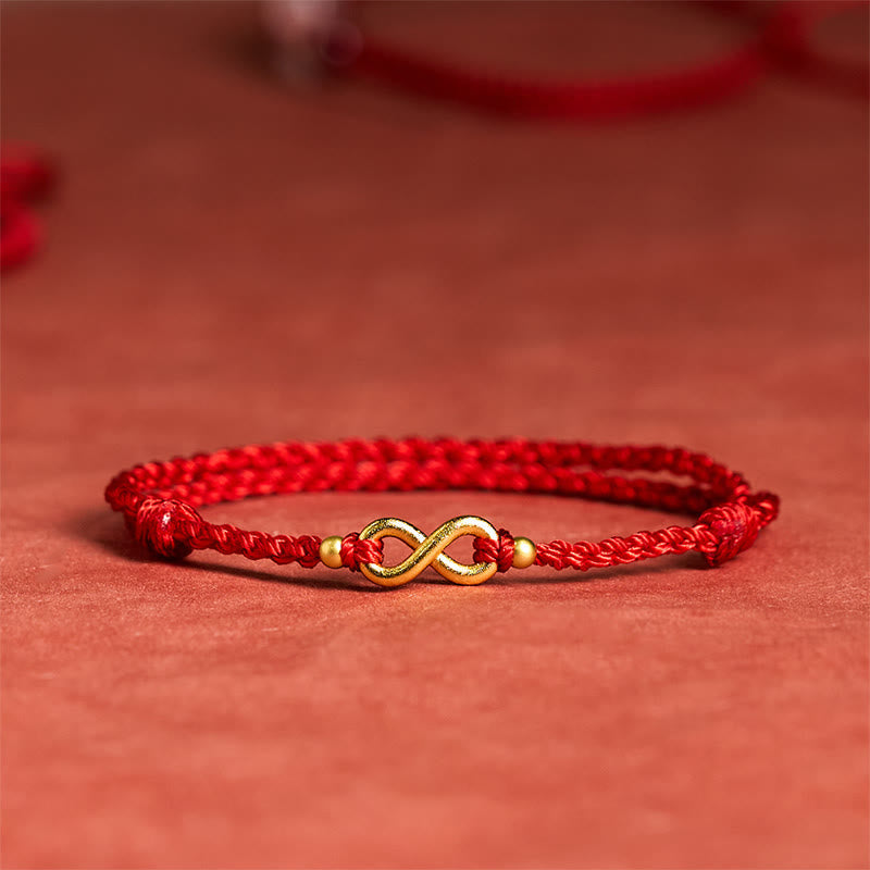 Fortune Jewel Infinity Charm Brass Red String Adjustable Protection Bracelet - Fortune Jewel
