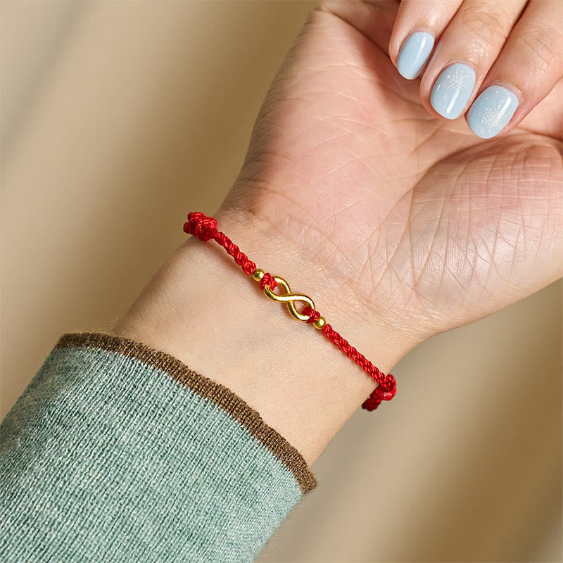 Fortune Jewel Infinity Charm Brass Red String Adjustable Protection Bracelet - Fortune Jewel