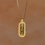 Fortune Jewel 24k Gold Plated Brass Nine-eye Dzi Bead Auspicious Pattern Wealth Pendant Necklace - Fortune Jewel