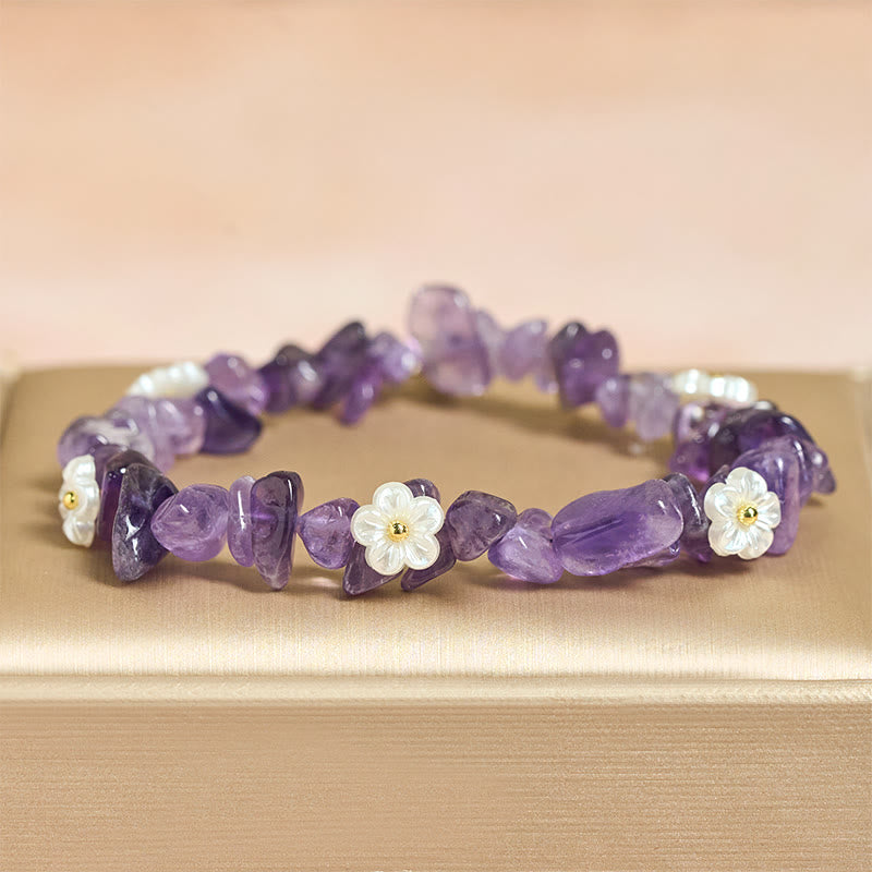Fortune Jewel Irregular Crystal Flower Design Amethyst White Crystal Balance Bracelet - Fortune Jewel