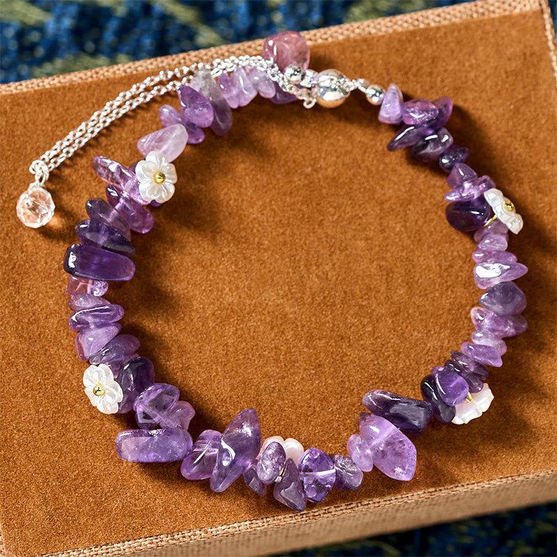 Fortune Jewel Irregular Crystal Flower Design Amethyst White Crystal Balance Bracelet - Fortune Jewel