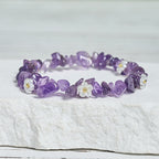 Fortune Jewel Irregular Crystal Flower Design Amethyst White Crystal Balance Bracelet - Fortune Jewel