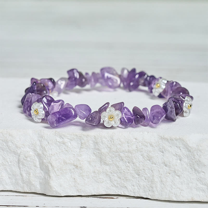 Fortune Jewel Irregular Crystal Flower Design Amethyst White Crystal Balance Bracelet - Fortune Jewel