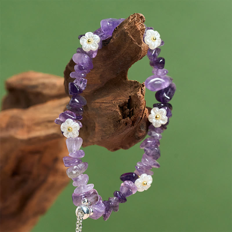 Fortune Jewel Irregular Crystal Flower Design Amethyst White Crystal Balance Bracelet - Fortune Jewel