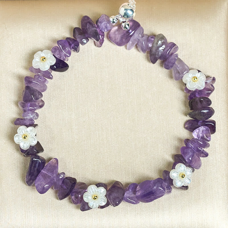 Fortune Jewel Irregular Crystal Flower Design Amethyst White Crystal Balance Bracelet - Fortune Jewel