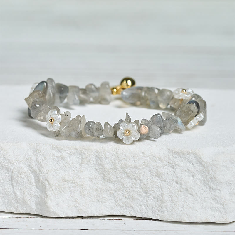Fortune Jewel Irregular Crystal Flower Design Amethyst White Crystal Balance Bracelet - Fortune Jewel