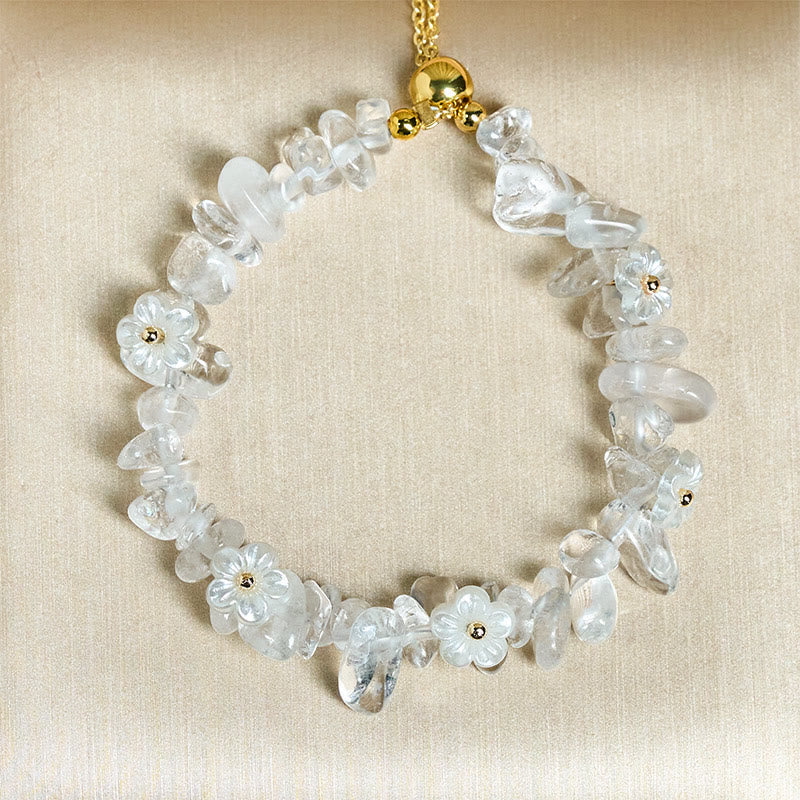 Fortune Jewel Irregular Crystal Flower Design Amethyst White Crystal Balance Bracelet - Fortune Jewel
