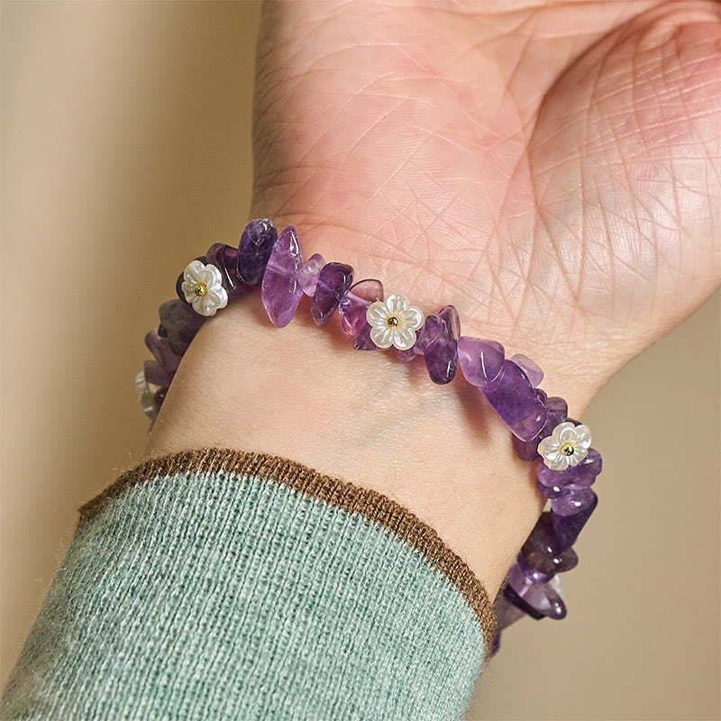 Fortune Jewel Irregular Crystal Flower Design Amethyst White Crystal Balance Bracelet - Fortune Jewel