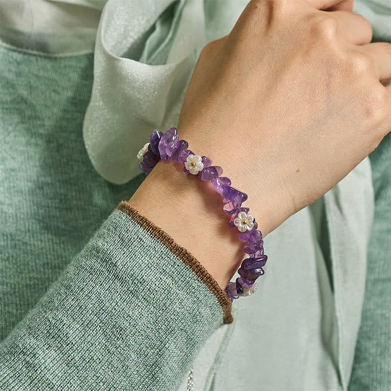 Fortune Jewel Irregular Crystal Flower Design Amethyst White Crystal Balance Bracelet - Fortune Jewel
