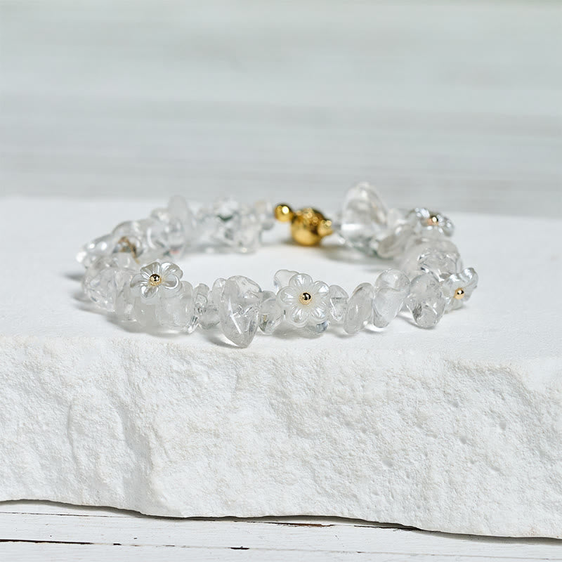 Fortune Jewel Irregular Crystal Flower Design Amethyst White Crystal Balance Bracelet - Fortune Jewel