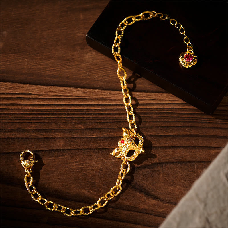 Fortune Jewel 24k Gold Plated Brass Fox Design Heart Charm Chain Bracelet - Fortune Jewel