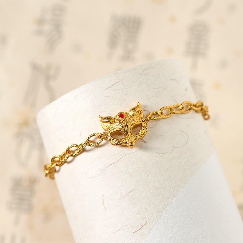 Fortune Jewel 24k Gold Plated Brass Fox Design Heart Charm Chain Bracelet - Fortune Jewel