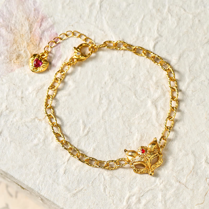 Fortune Jewel 24k Gold Plated Brass Fox Design Heart Charm Chain Bracelet - Fortune Jewel