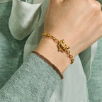 Fortune Jewel 24k Gold Plated Brass Fox Design Heart Charm Chain Bracelet - Fortune Jewel