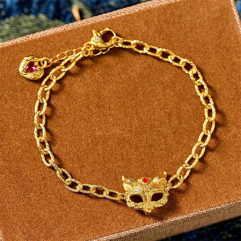 Fortune Jewel 24k Gold Plated Brass Fox Design Heart Charm Chain Bracelet - Fortune Jewel