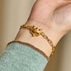 Fortune Jewel 24k Gold Plated Brass Fox Design Heart Charm Chain Bracelet - Fortune Jewel
