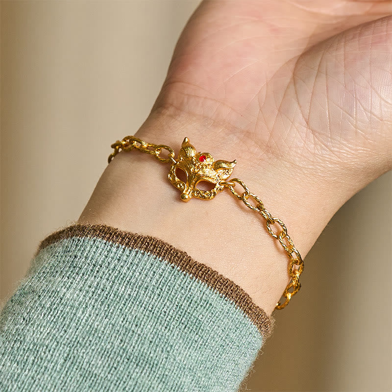 Fortune Jewel 24k Gold Plated Brass Fox Design Heart Charm Chain Bracelet - Fortune Jewel