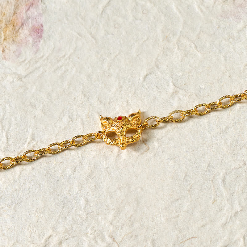 Fortune Jewel 24k Gold Plated Brass Fox Design Heart Charm Chain Bracelet - Fortune Jewel