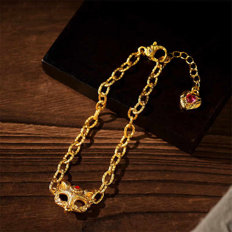 Fortune Jewel 24k Gold Plated Brass Fox Design Heart Charm Chain Bracelet - Fortune Jewel