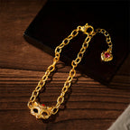 Fortune Jewel 24k Gold Plated Brass Fox Design Heart Charm Chain Bracelet - Fortune Jewel