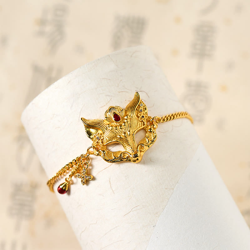 Fortune Jewel 24k Gold Plated Brass Fox Mask Charm Tassel Chain Bracelet - Fortune Jewel