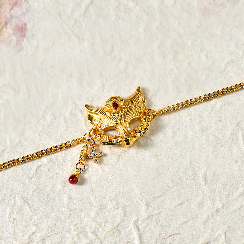 Fortune Jewel 24k Gold Plated Brass Fox Mask Charm Tassel Chain Bracelet - Fortune Jewel