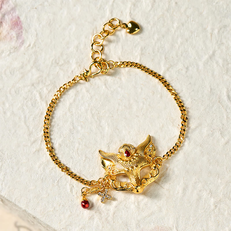 Fortune Jewel 24k Gold Plated Brass Fox Mask Charm Tassel Chain Bracelet - Fortune Jewel