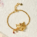 Fortune Jewel 24k Gold Plated Brass Fox Mask Charm Tassel Chain Bracelet - Fortune Jewel