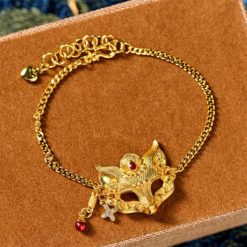 Fortune Jewel 24k Gold Plated Brass Fox Mask Charm Tassel Chain Bracelet - Fortune Jewel