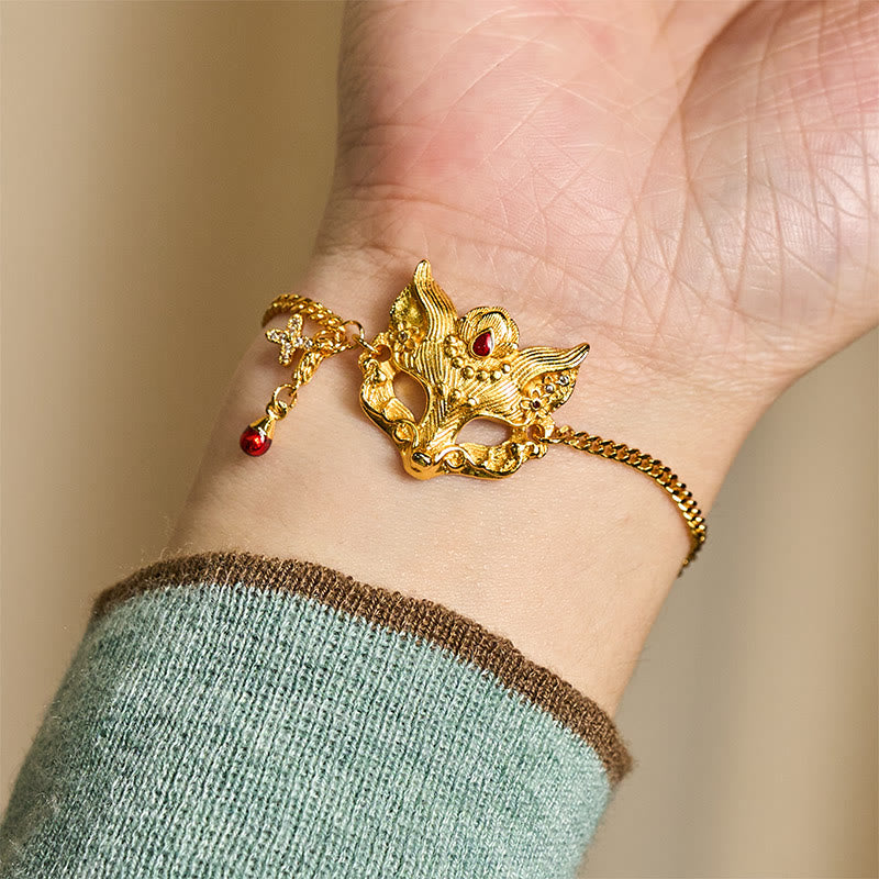 Fortune Jewel 24k Gold Plated Brass Fox Mask Charm Tassel Chain Bracelet - Fortune Jewel