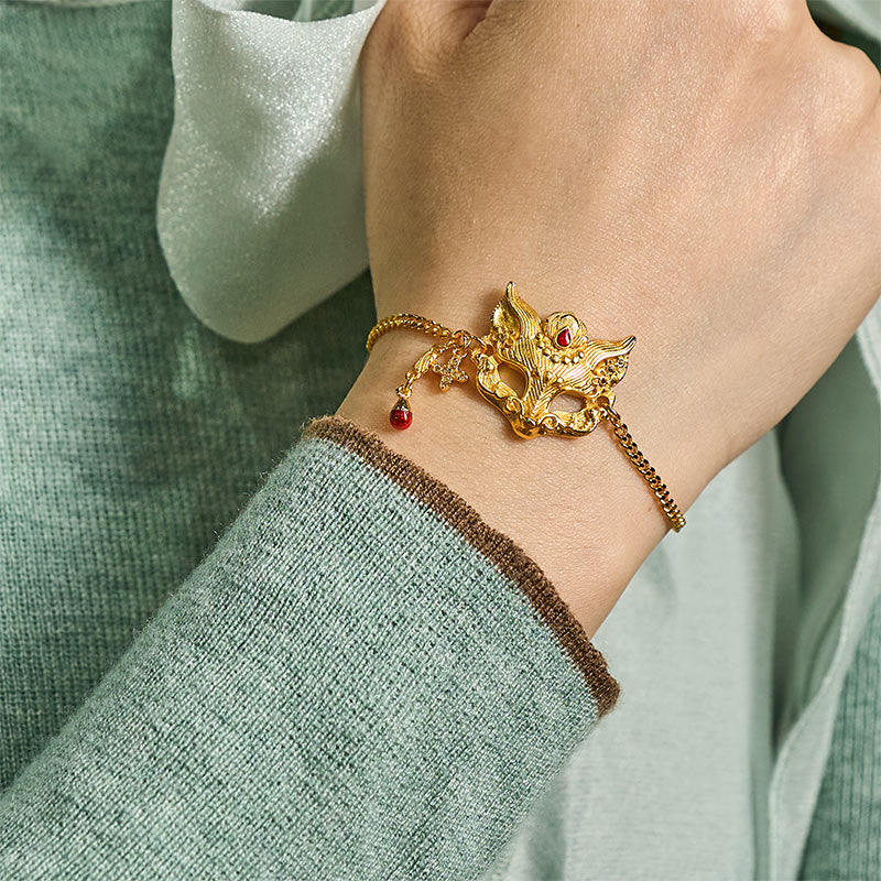 Fortune Jewel 24k Gold Plated Brass Fox Mask Charm Tassel Chain Bracelet - Fortune Jewel