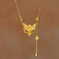 Buddha Stone 24k Gold Plated Brass Fox Flower Design Tassel Pendant Necklace - Fortune Jewel