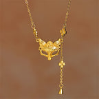 Buddha Stone 24k Gold Plated Brass Fox Flower Design Tassel Pendant Necklace - Fortune Jewel