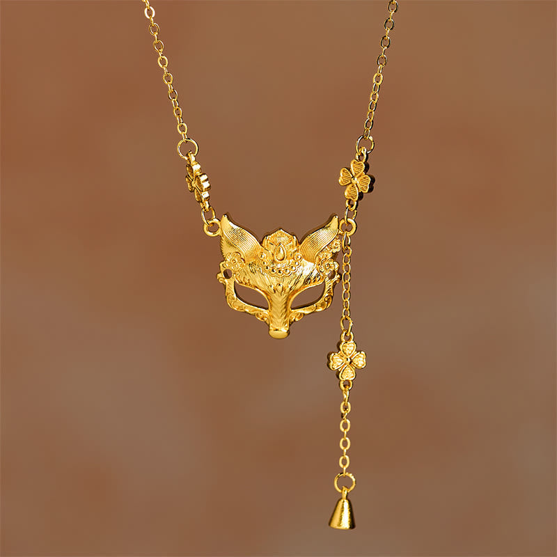 Buddha Stone 24k Gold Plated Brass Fox Flower Design Tassel Pendant Necklace - Fortune Jewel