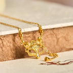 Buddha Stone 24k Gold Plated Brass Fox Flower Design Tassel Pendant Necklace - Fortune Jewel