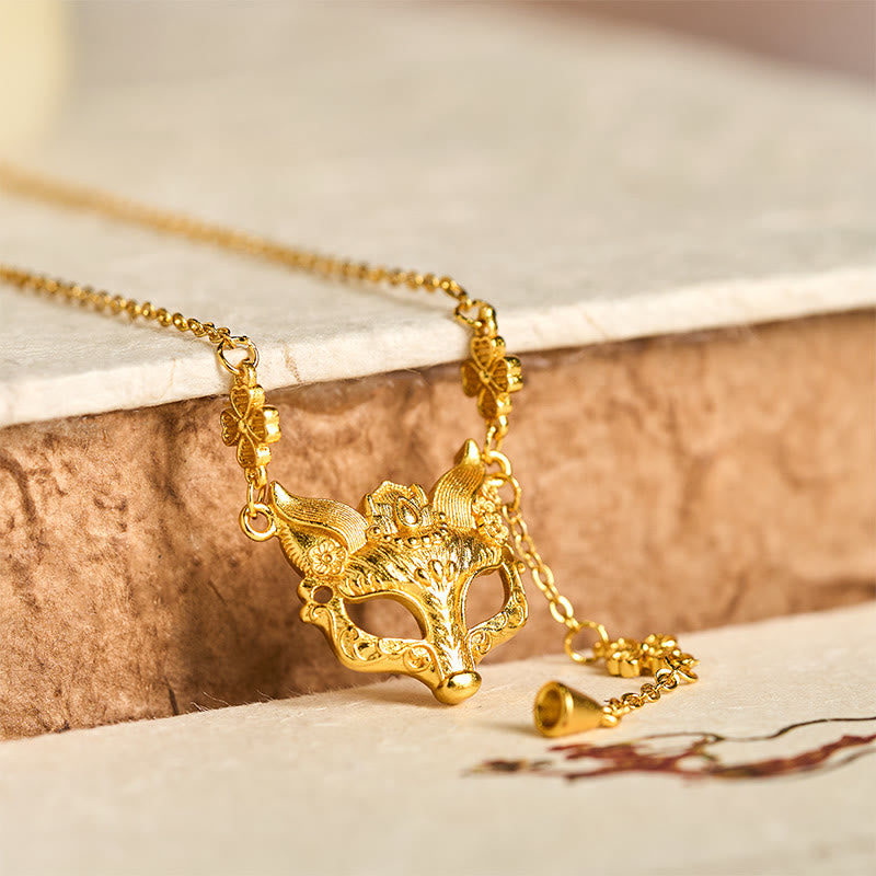 Buddha Stone 24k Gold Plated Brass Fox Flower Design Tassel Pendant Necklace - Fortune Jewel