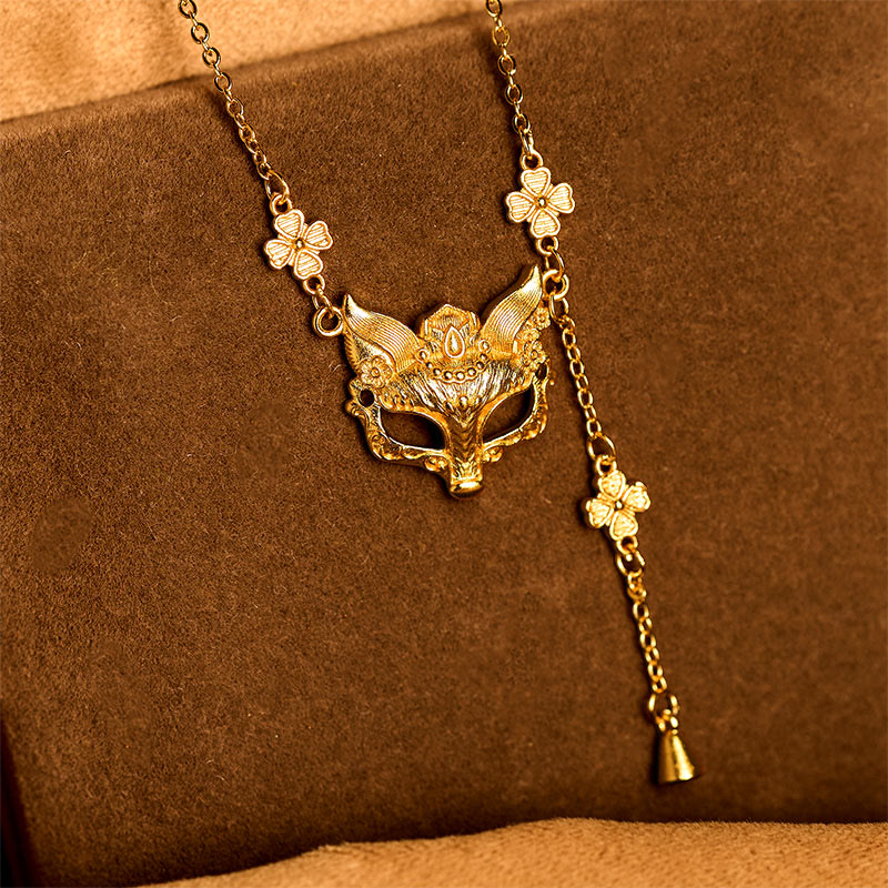 Buddha Stone 24k Gold Plated Brass Fox Flower Design Tassel Pendant Necklace - Fortune Jewel
