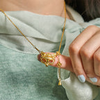 Buddha Stone 24k Gold Plated Brass Fox Flower Design Tassel Pendant Necklace - Fortune Jewel