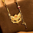 Buddha Stone 24k Gold Plated Brass Fox Design Tassel Pendant Necklace - Fortune Jewel