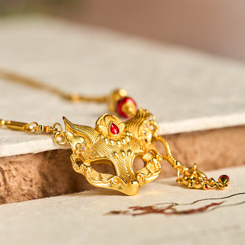 Buddha Stone 24k Gold Plated Brass Fox Design Tassel Pendant Necklace - Fortune Jewel