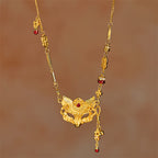 Buddha Stone 24k Gold Plated Brass Fox Design Tassel Pendant Necklace - Fortune Jewel