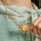 Buddha Stone 24k Gold Plated Brass Fox Design Tassel Pendant Necklace - Fortune Jewel