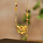 Buddha Stone 24k Gold Plated Brass Fox Design Tassel Pendant Necklace - Fortune Jewel